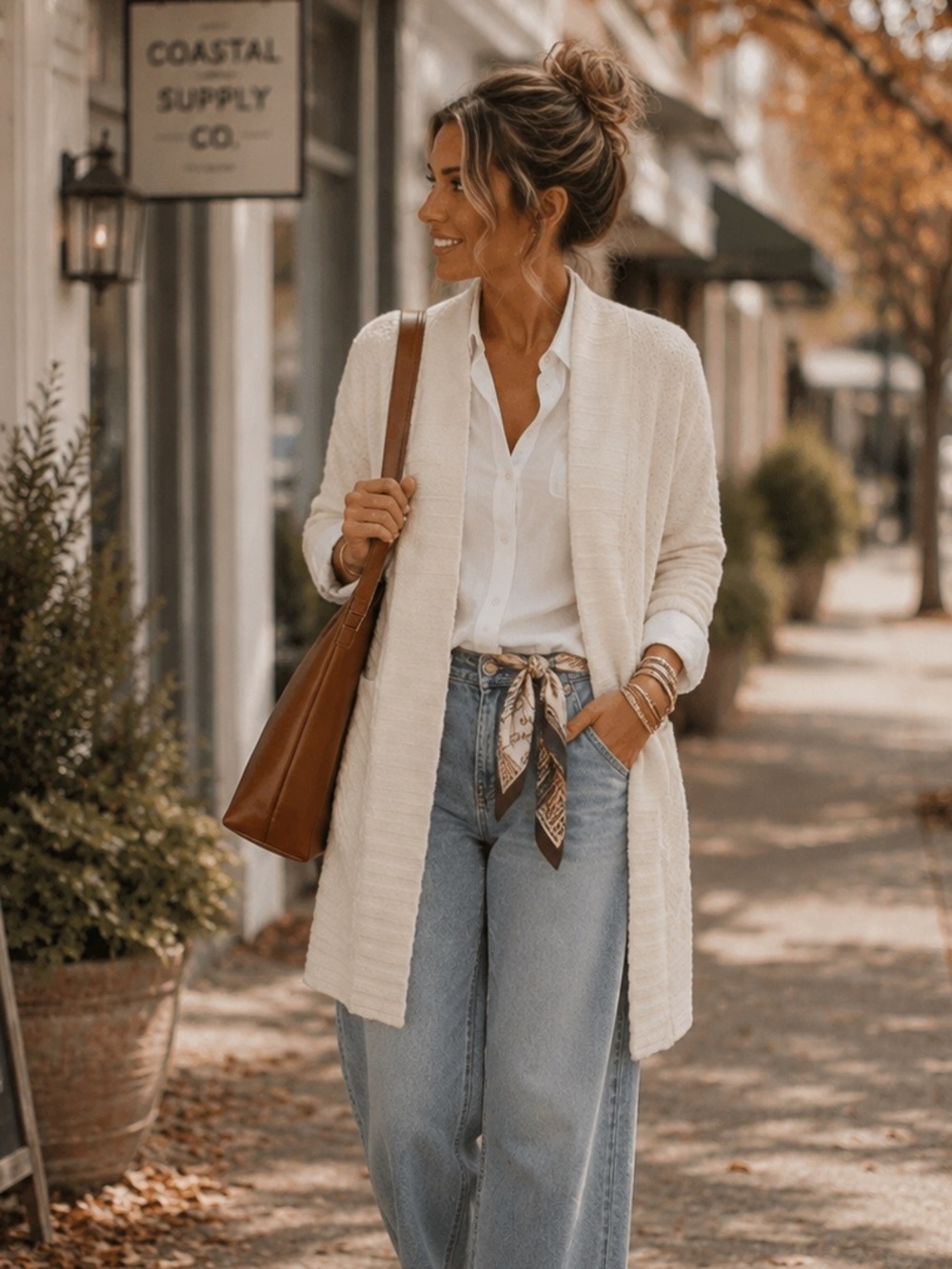 Chico’s Cream Longline Cardigan Duster | Open Front Knit Sweater XS/S